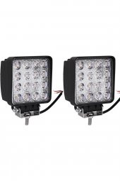 2 Adet 16 Led Off Road Kare Çalışma Lambası Sis Lambası Projektör Gündüz Farı 48 Watt - 1