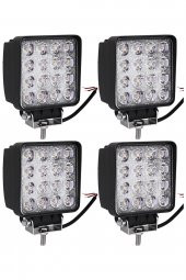 4 Adet 16 Led Off Road Kare Çalışma Lambası Sis Lambası Projektör Gündüz Farı 48 Watt - 1