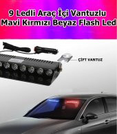 POINT MARKETING 9 Ledli Araç İçi Vantuzlu Mavi Kırmızı Beyaz Flash Led - 1