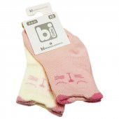 Bibaby Bebek Çorabı 2 li 0-6 Ay -Kedili - Açık Pembe - Ekru - 1