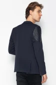 CEKMON Erkek Slim Fit Omuzları Deri Detaylı Fermuarlı Cepli Blazer Klasik Ceket - 10