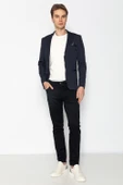 CEKMON Erkek Slim Fit Omuzları Deri Detaylı Fermuarlı Cepli Blazer Klasik Ceket - 4