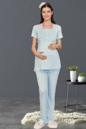 By Mecit 5201 Yaprak Tül Sabahlıklı Lohusa Pijama Takımı - 6