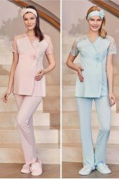 By Mecit 5218 Kruvaze Dantel Kol Lohusa Pijama Takımı - 1