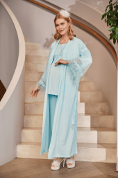 By Mecit 5202 Turkuaz Uzun Sabahlıklı Lohusa Pijama Takımı - 1