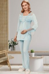 By Mecit 5202 Turkuaz Uzun Sabahlıklı Lohusa Pijama Takımı - 6