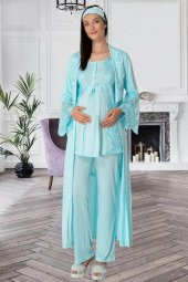 Mecit 5353 Turkuaz Sabahlıklı Lohusa Pijama Takımı - 3