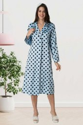 Carpediem 1552 Puantiyeli Saten Mavi Sabahlıklı Lohusa Pijama Takımı - 3
