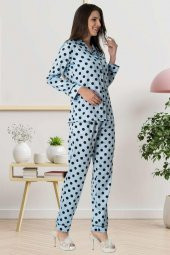 Carpediem 1550 Puantiyeli Mavi Saten Lohusa Pijama Takımı - 5