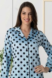 Carpediem 1550 Puantiyeli Mavi Saten Lohusa Pijama Takımı - 6