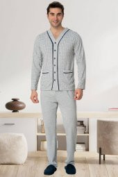 Mecit 22767 Gri Önden Düğmeli Büyük Beden Erkek Pijama Takımı - 1
