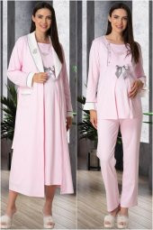 Mecit 5556 Pembe Sabahlık Pijama Gecelik Lohusa Set - 1