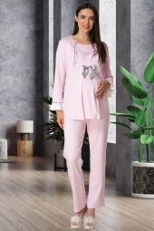 Mecit 5556 Pembe Sabahlık Pijama Gecelik Lohusa Set - 7