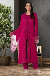 Mecit 5563 Fuşya Dantelli Sabahlıklı Lohusa Pijama Takımı - 1