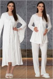 Mecit 5565 Ekru Sabahlık Pijama Gecelik Lohusa Set - 1