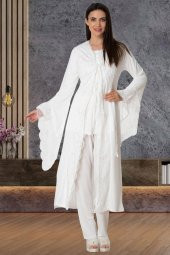 Mecit 5563 Ekru Dantelli Sabahlıklı Lohusa Pijama Takımı - 3