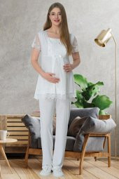 Mecit 5621 Ekru Triko Sabahlıklı Lohusa Pijama Takımı - 6