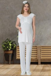 Mecit 5609 Ekru Hamile Lohusa Pijama Takımı - 1