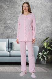 Mecit 5638 Pembe Büyük Beden Boydan Düğmeli Kadın Pijama Takımı - 2