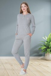 Mecit 5728 Pembe Çizgili Gri Kadın Spor Pijama Takımı - 2