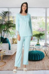 Mecit 5129 Turkuaz Peluş Detaylı Lohusa Pijama Takımı - 4