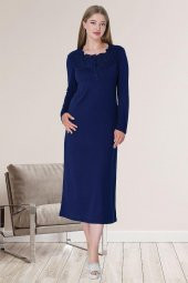 Mecit 5724 Lacivert Kadın Kadife Sabahlık Pijama Gecelik Set - 7