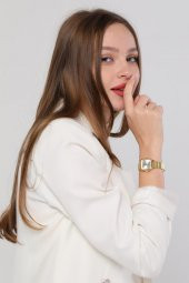 Minimal Kare Altın Kasa Gümüş Kadran Kadın Kol Saati thumbnail 6