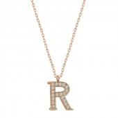 925 Ayar Gümüş Rose R Harfi Kadın Gümüş Kolye thumbnail 1