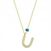 925 Ayar Gümüş Nazar Gold Ü Harfi Kadın Gümüş Kolye - 1
