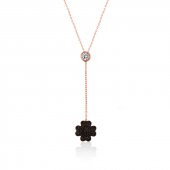 925 Ayar Gümüş Siyah Yonca Kadın Gümüş Kolye - 1