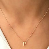 925 Ayar Gümüş 3 Boyutlu P Harf Kadın Gümüş Kolye - 1