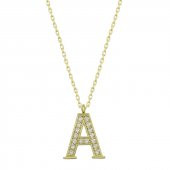 925 Ayar Gümüş Gold A Harfi Kadın Gümüş Kolye thumbnail 1