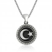 925 Ayar Gümüş Ay Yıldız Gümüş Kolye - 1
