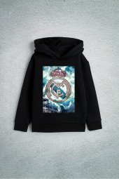 Real Madrid Futbol Takım Özel Tasarım Baskılı Çocuk Kapşonlu Sweatshirt Hoodie - 1