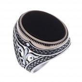 925 Ayar Gümüş Oniks Taşlı Bronz Çerçeveli Oval Erkek Yüzük - 3