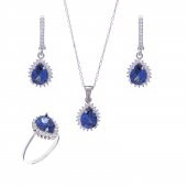 7-9 mm Lacivert Damla Zirkon Taşlı 925 Ayar Gümüş Kadın 3'lü Set - 1