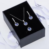 7-9 mm Lacivert Damla Zirkon Taşlı 925 Ayar Gümüş Kadın 3'lü Set - 2