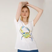 Anemoss Yeşil Yengeç Beyaz Kadın T-Shirt - 5