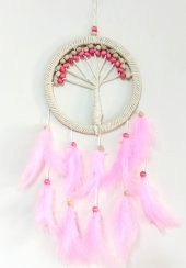 Pembe Kuş Tüylü Hayat Ağacı Dream Catcher Duvar Süsü - 2