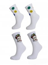 Unisex Renkli Desenli 2 Çift 36-41 Numara  Kolej Çorap BT-0708 - 2