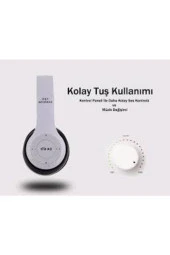 POLYGOLD Beyaz Renk Kafa Üstü Wireless Bluetooth Kablosuz Kulaklık Mp3 Extra Bass Fm Radyo - 3