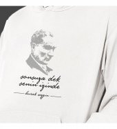Kişiye Özel Atatürk Baskılı Kapşonlu Beyaz Unisex Sweatshirt HK2292 - 3