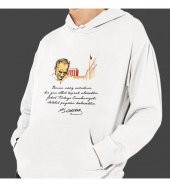 Atatürk Baskılı Kapşonlu Beyaz Unisex Sweatshirt HK2290 - 1