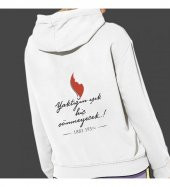 10 Kasım Özel Baskılı Kapşonlu Beyaz Unisex Sweatshirt HK2295 - 2
