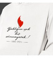 10 Kasım Özel Baskılı Kapşonlu Beyaz Unisex Sweatshirt HK2295 - 3