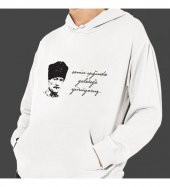 Atatürk Baskılı Kapşonlu Beyaz Unisex Sweatshirt HK2299 - 1