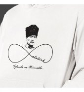 Atatürk Sonsuza Dek Baskılı Kapşonlu Beyaz Unisex Sweatshirt HK2297 - 3