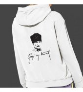 Atatürk Baskılı Kapşonlu Beyaz Unisex Sweatshirt HK2296 - 3