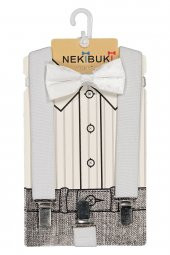 Erkek Çocuk Beyaz Pantolon Askı Papyon Seti 1-9 Yaş - 1