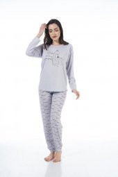 Estiva Desenli Uzun Kol Viskon Bayan Pijama Takım - 4